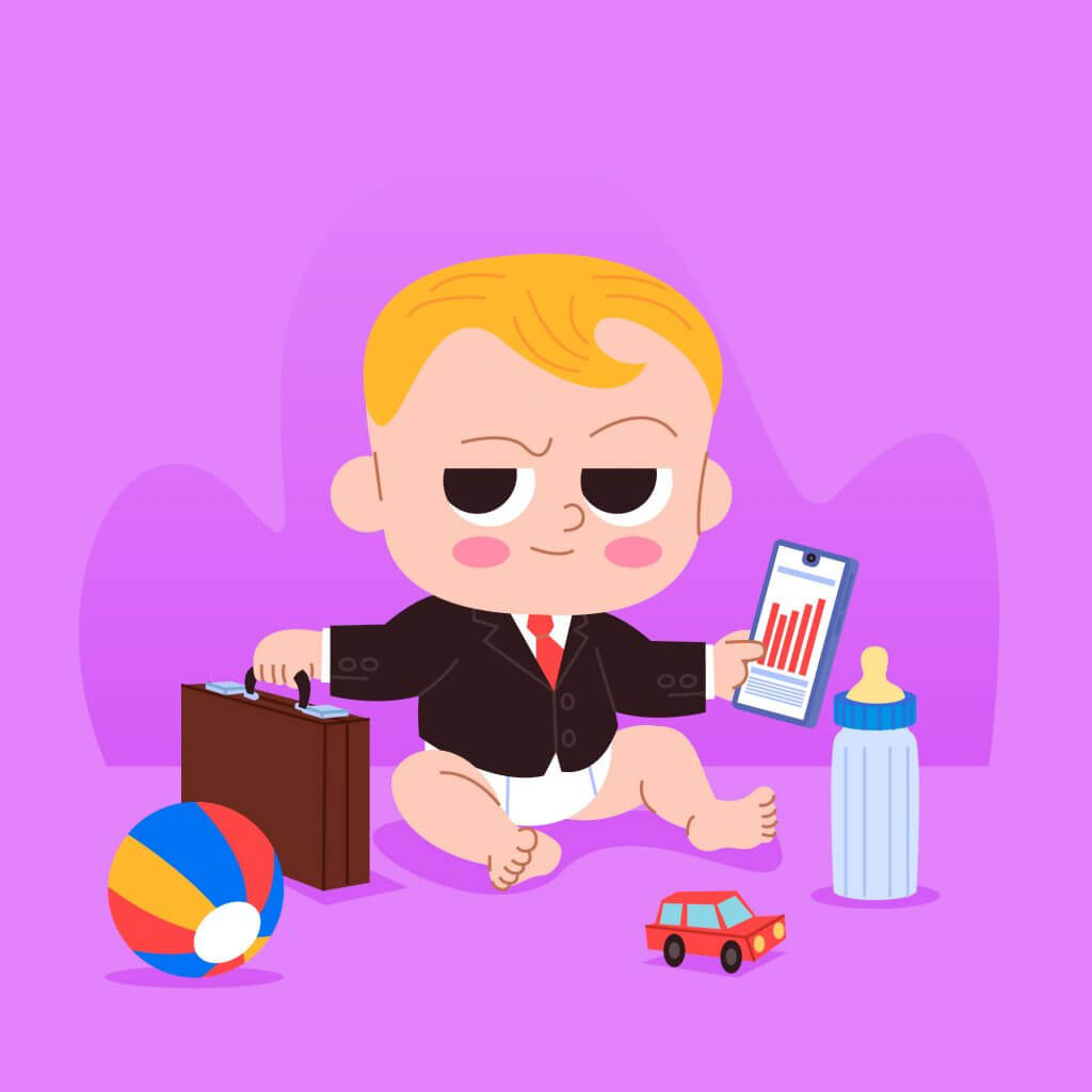 Bebé creyéndose un experto en negocios